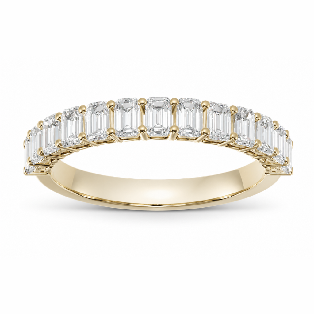 Emerald cut diamond half eternity wedding band