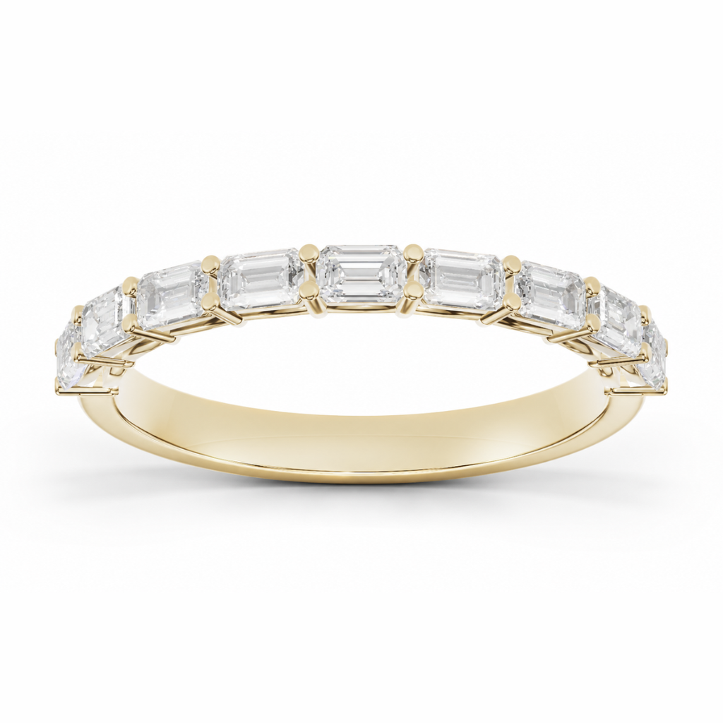 East-west emerald cut diamond half eternity wedding band