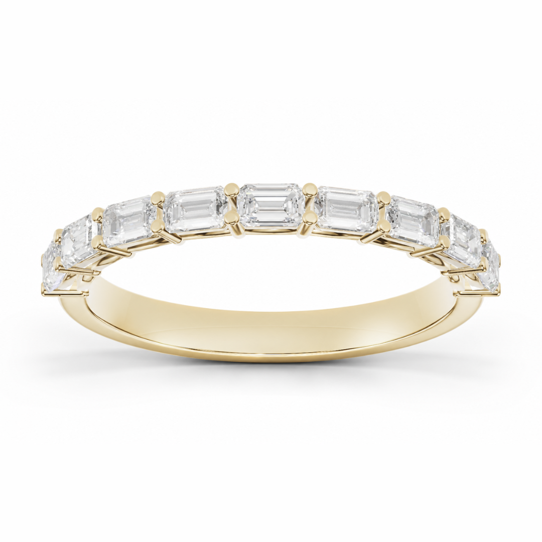 East-west emerald cut diamond half eternity wedding band