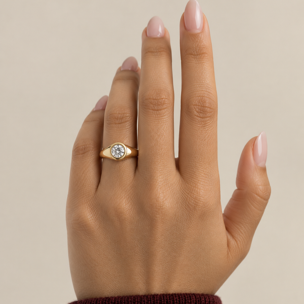 Round Diamond, East-West Signet-Style Setting