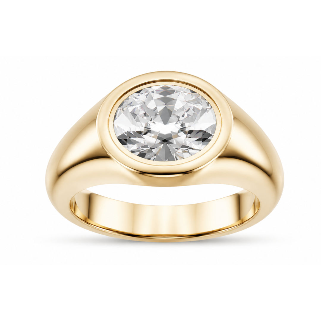 Oval Diamond, East-West Signet-Style Setting