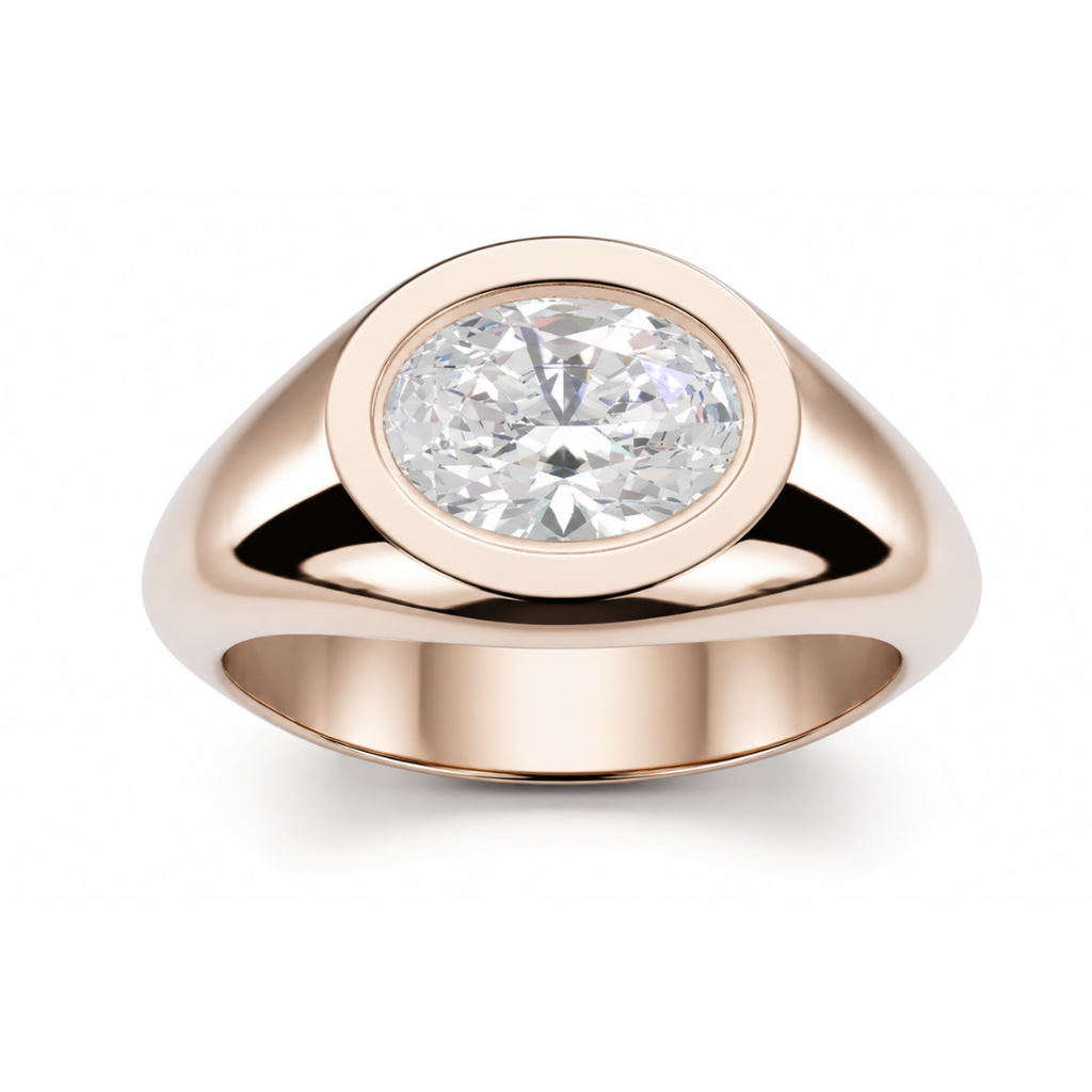 Oval Diamond, East-West Signet-Style Setting