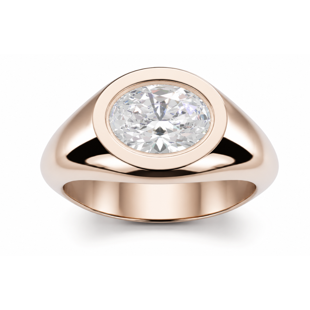 Oval Diamond, East-West Signet-Style Setting