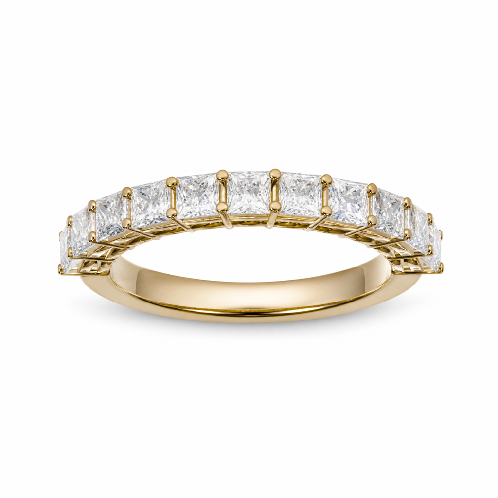 Princess cut diamond half eternity wedding band