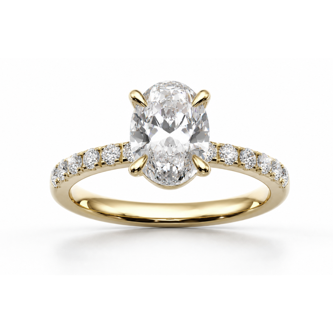 Oval Diamond, Half Pavé Setting
