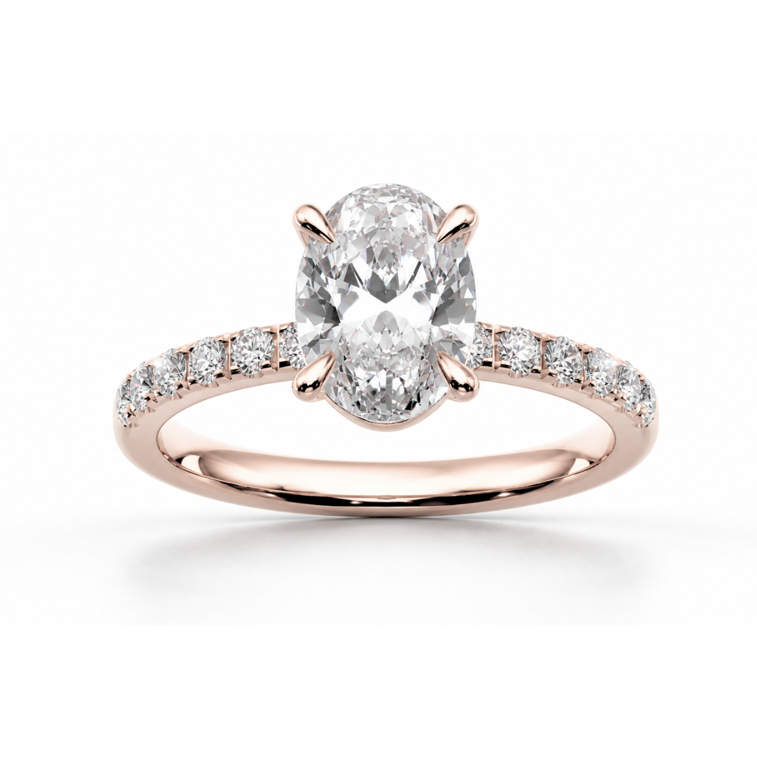 Oval Diamond, Half Pavé Setting