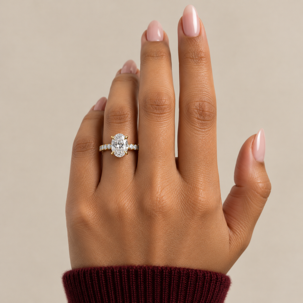 Oval Diamond, Half Pavé Setting