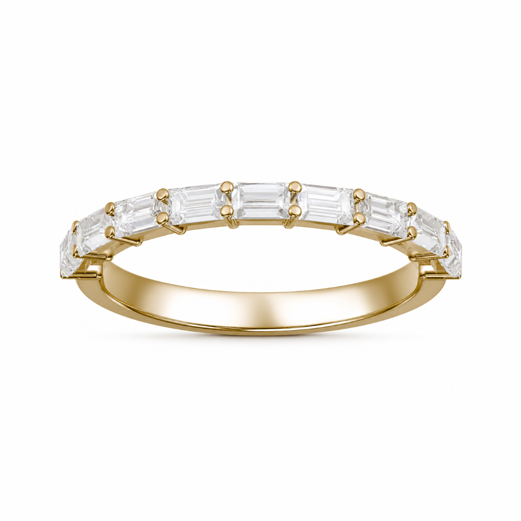Baguette diamond half eternity wedding band
