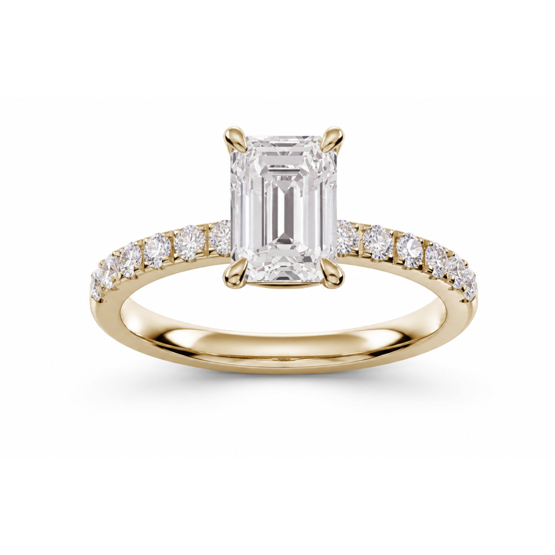 Emerald Diamond, Half Pavé Setting
