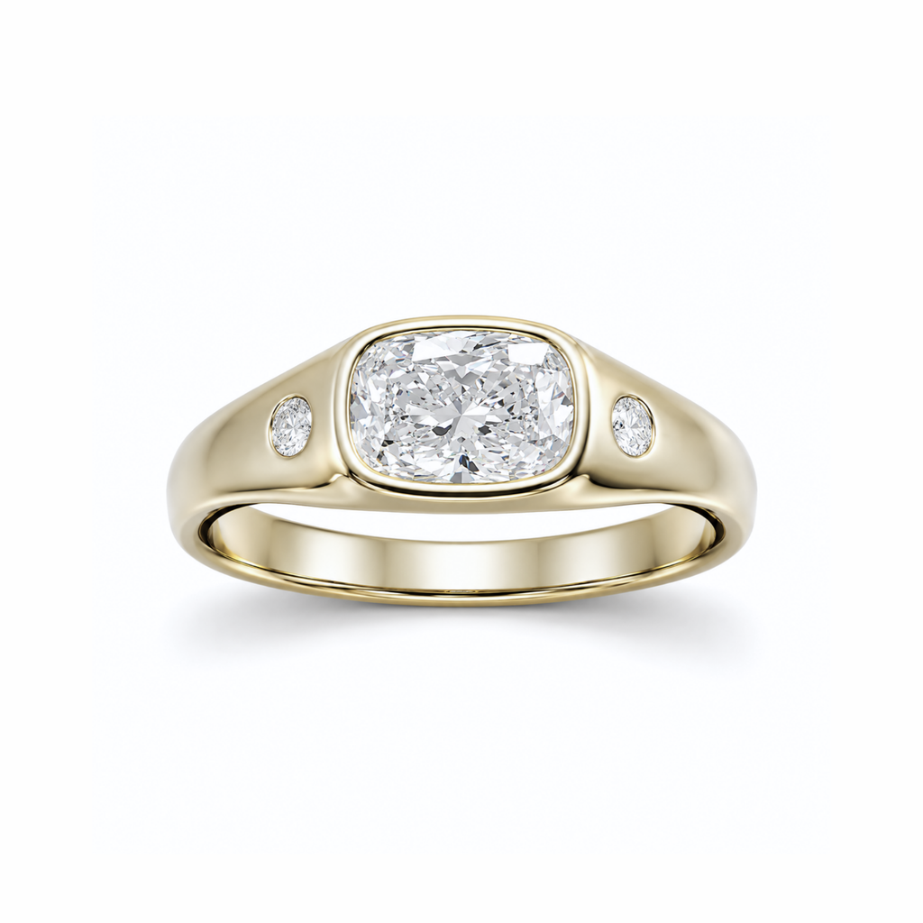 Elongated Cushion Bezel Diamond Signet Ring