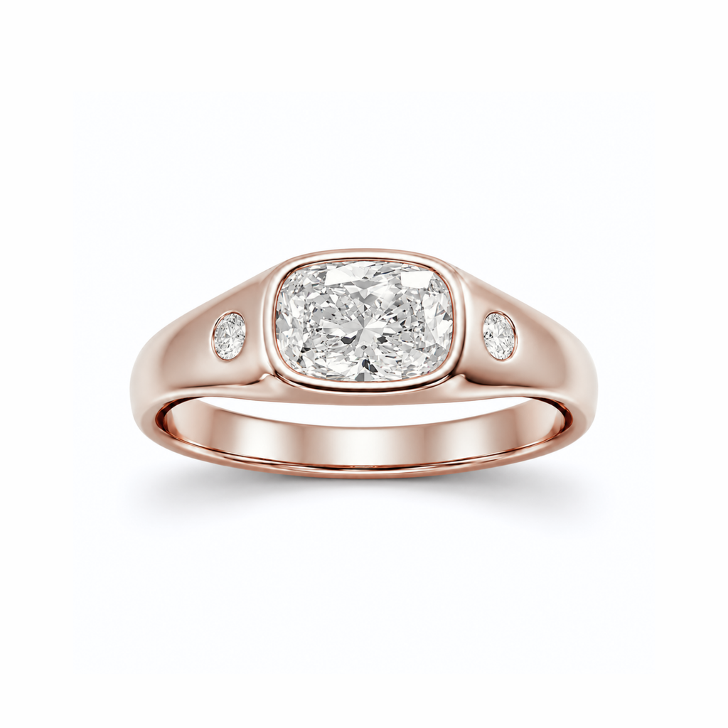 Elongated Cushion Bezel Diamond Signet Ring