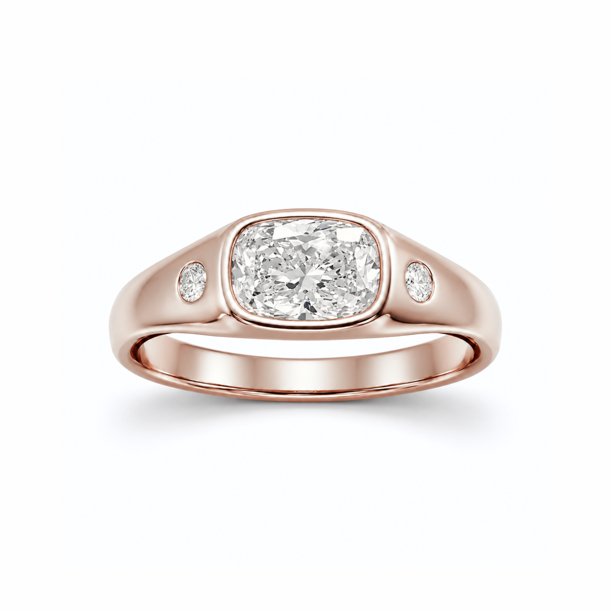 Elongated Cushion Bezel Diamond Signet Ring
