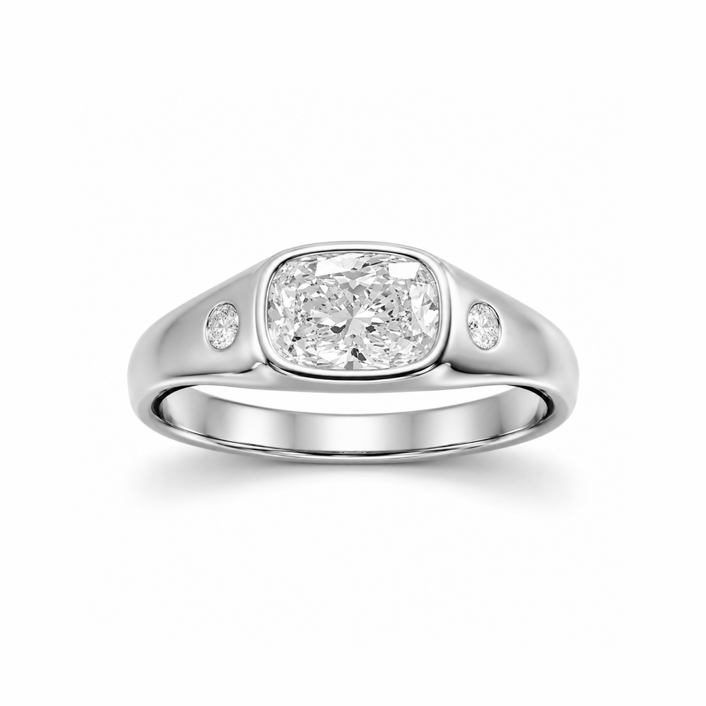 Elongated Cushion Bezel Diamond Signet Ring