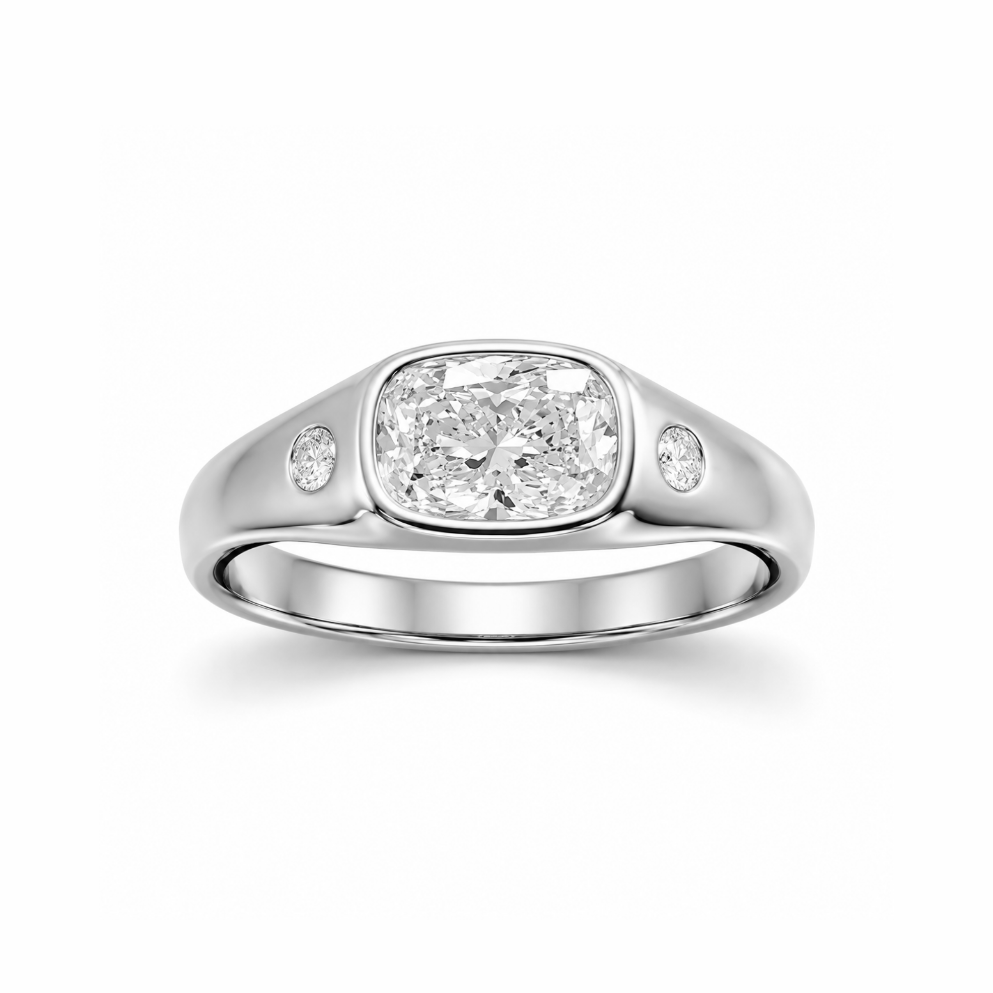 Elongated Cushion Bezel Diamond Signet Ring
