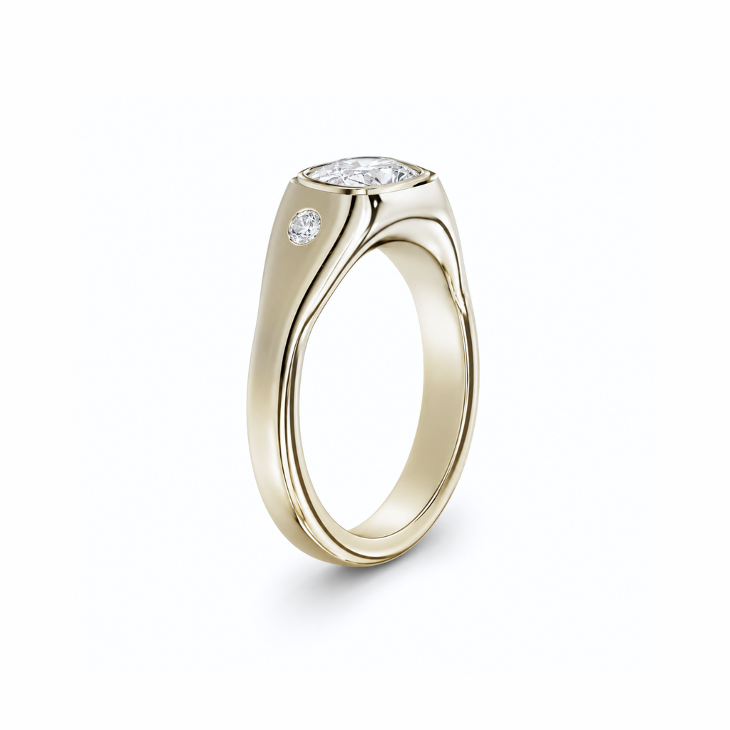 Elongated Cushion Bezel Diamond Signet Ring