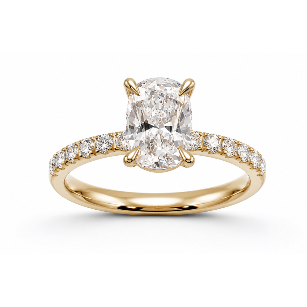 Elongated Cushion Diamond, Half Pavé Setting