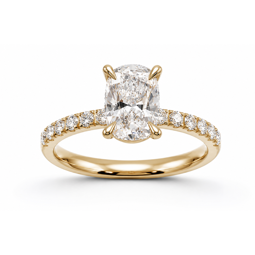 Elongated Cushion Diamond, Half Pavé Setting