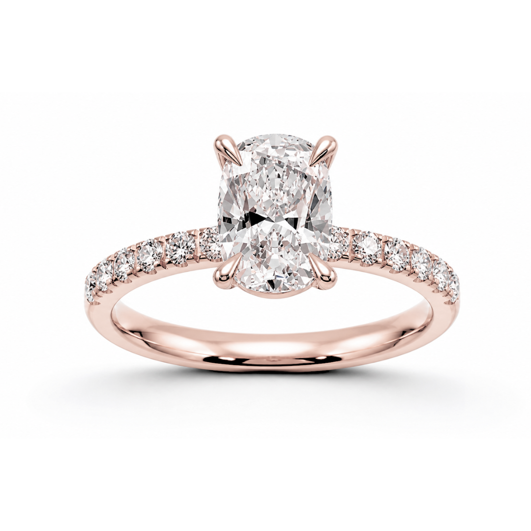 Elongated Cushion Diamond, Half Pavé Setting