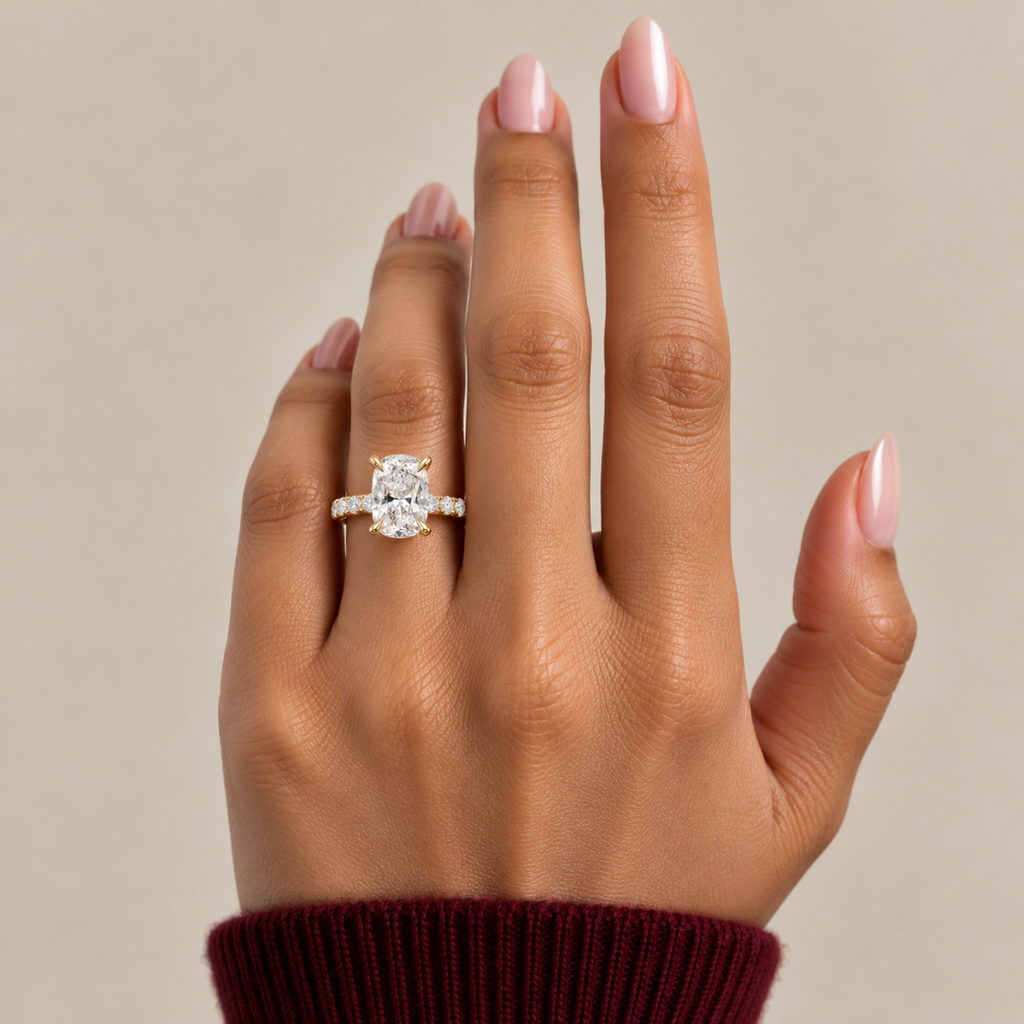 Elongated Cushion Diamond, Half Pavé Setting
