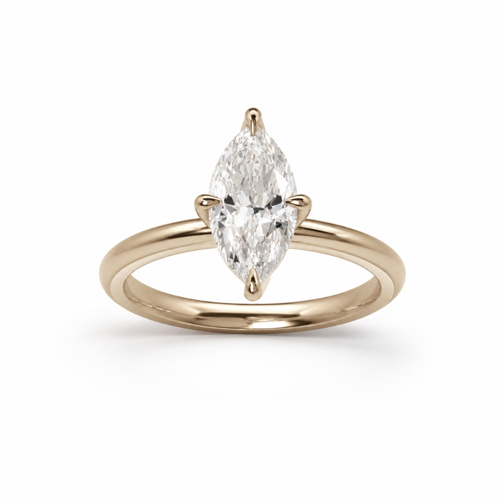 Marquise diamond engagement ring in a high profile tulip setting