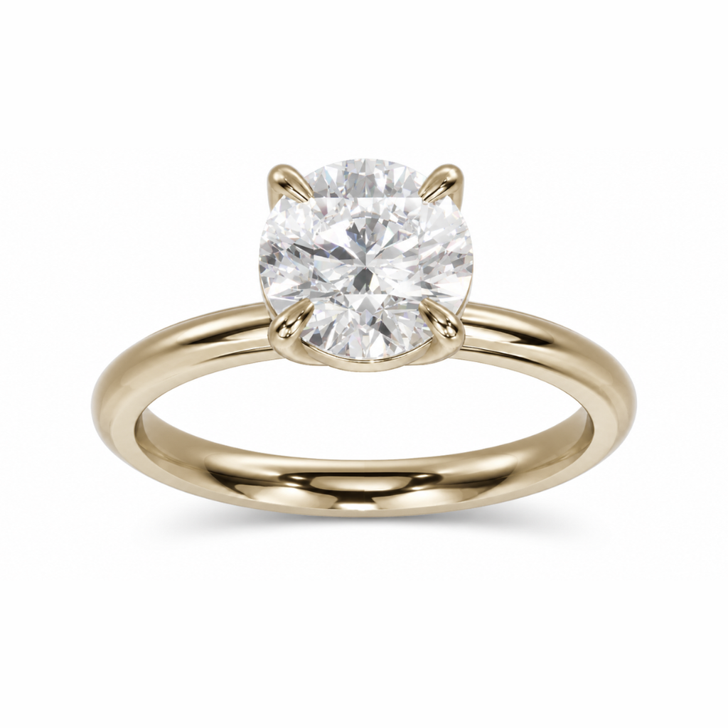 Round diamond engagement ring in a high profile tulip setting