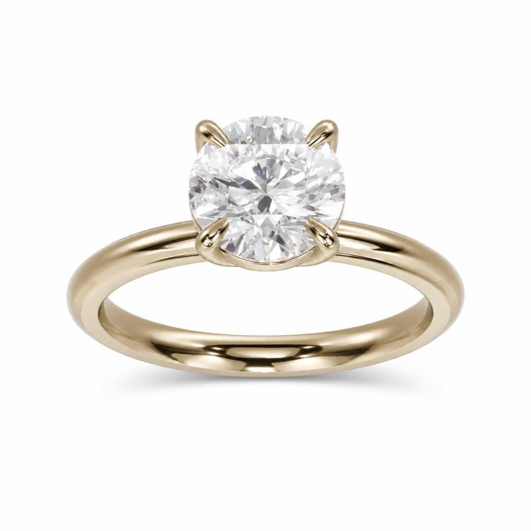 Round diamond engagement ring in a high profile tulip setting