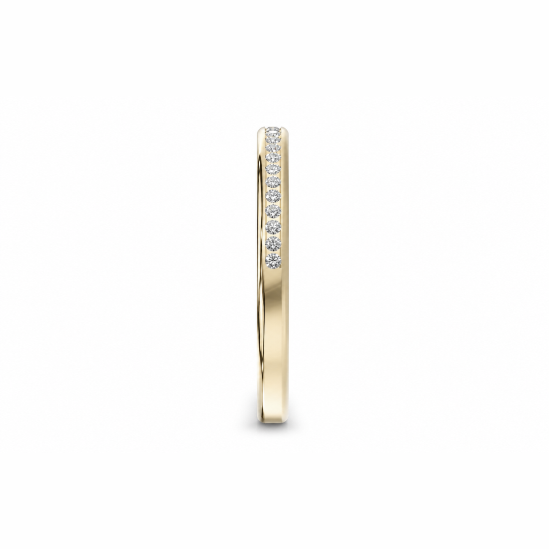 Channel-set half eternity wedding band with round brilliant diamonds