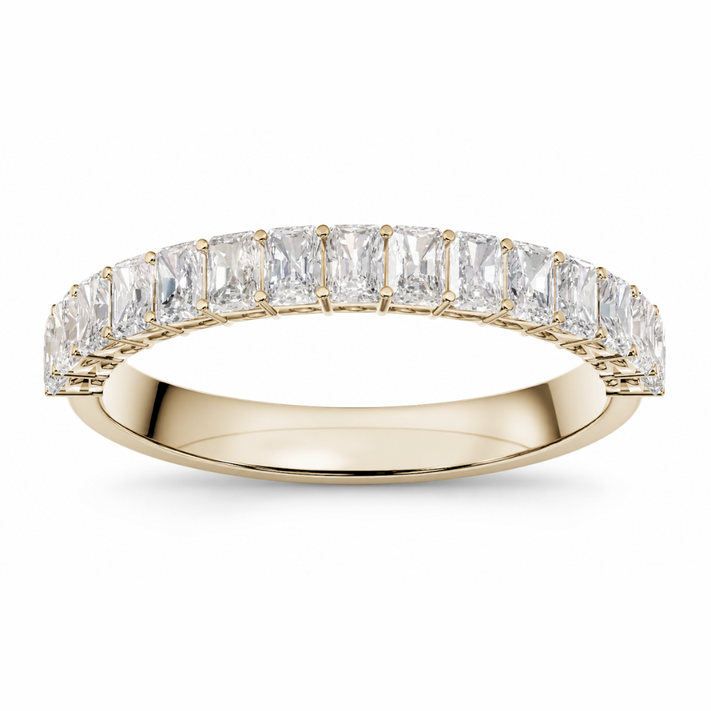 Radiant cut diamond half eternity wedding band