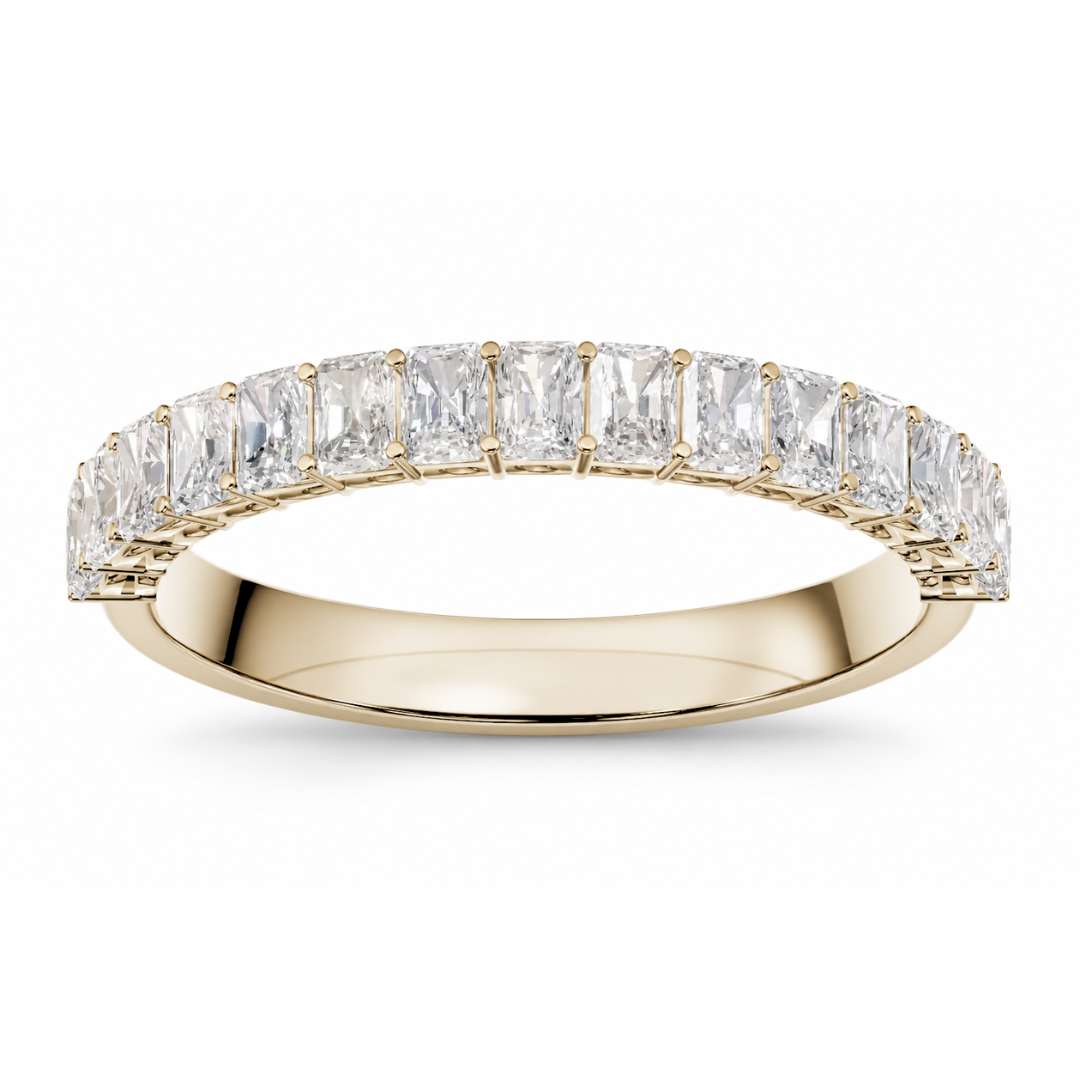 Radiant cut diamond half eternity wedding band
