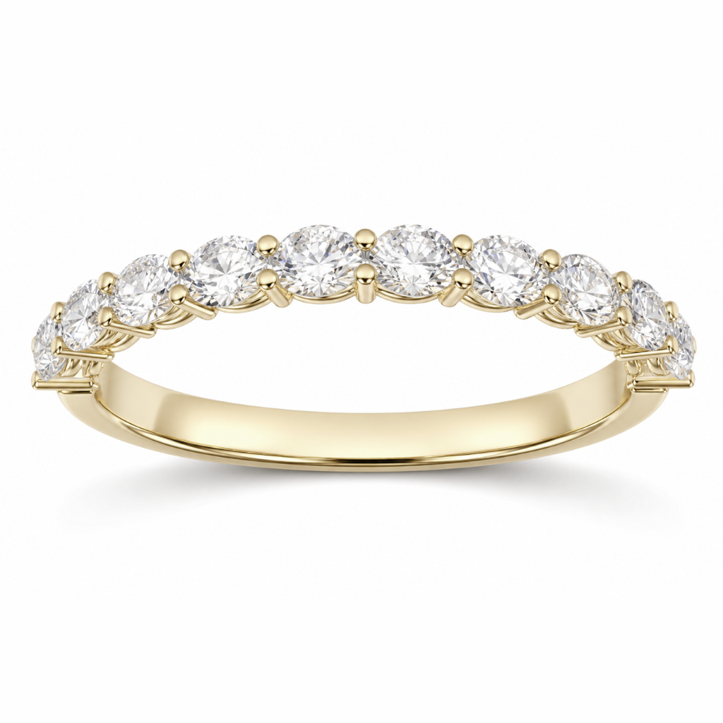East-west oval diamond half eternity wedding band