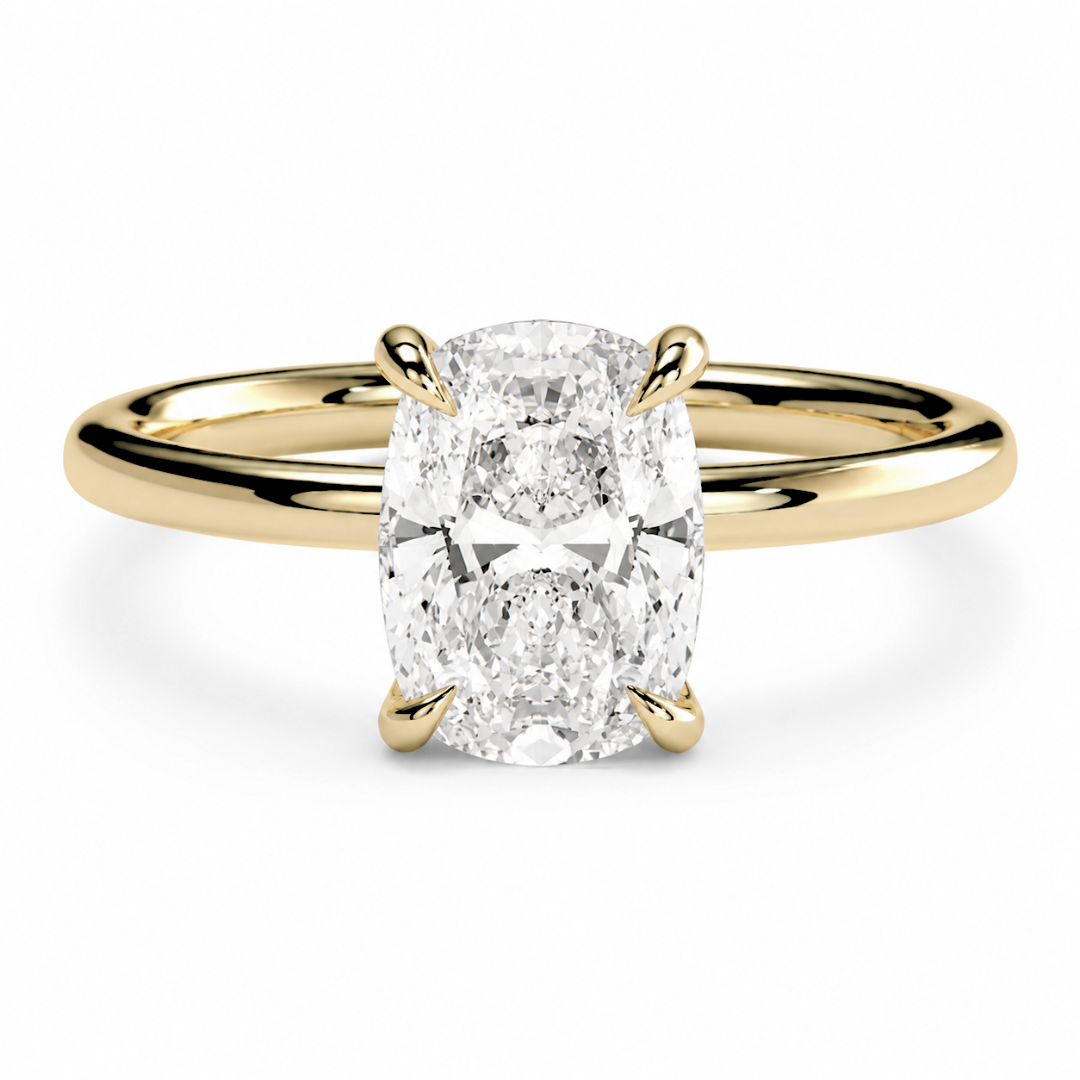 Elongated Cushion Diamond, High Profile Claw Prong