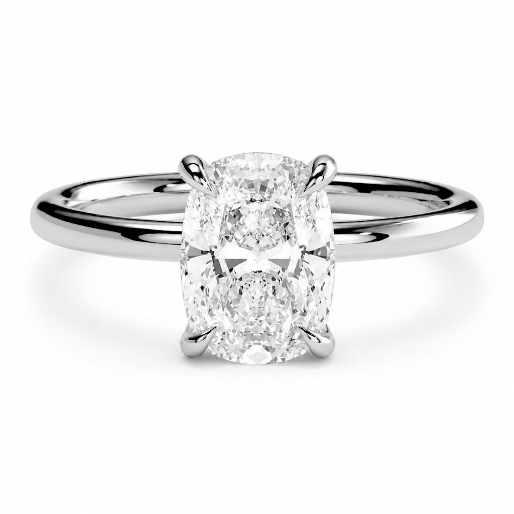 Elongated Cushion Diamond, High Profile Claw Prong