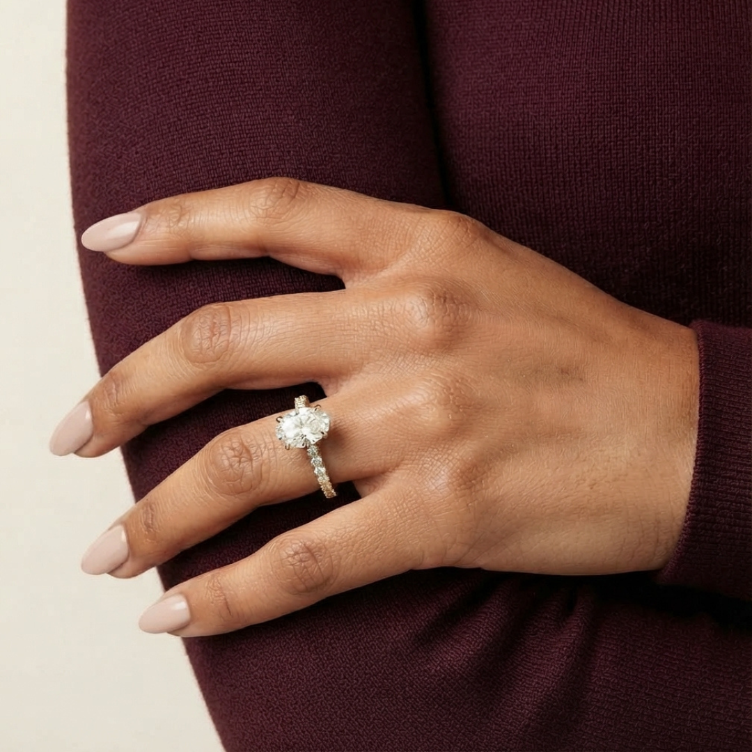 Oval Diamond, Half Pavé Setting